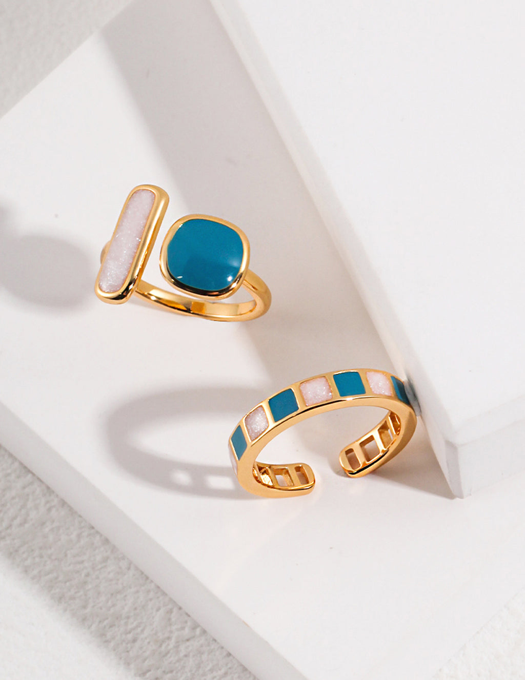 Macaroon Enamel Double Stone Ring | French Romantic Style
