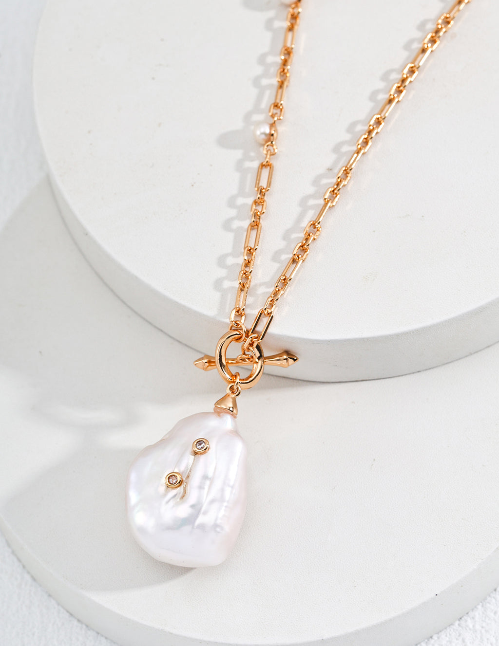 Baroque Pearl Long Necklace | 925 Sterling Silver & 18K Gold