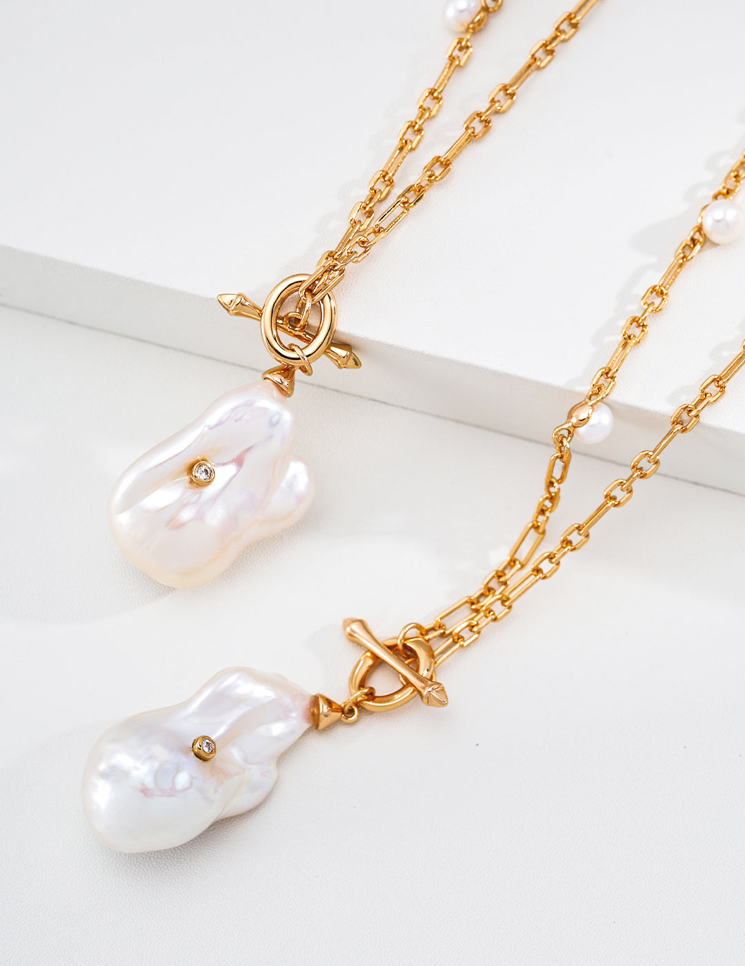 Baroque Pearl Long Necklace | 925 Sterling Silver & 18K Gold