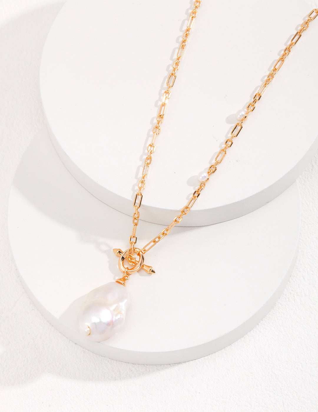 Baroque Pearl Long Necklace | 925 Sterling Silver & 18K Gold