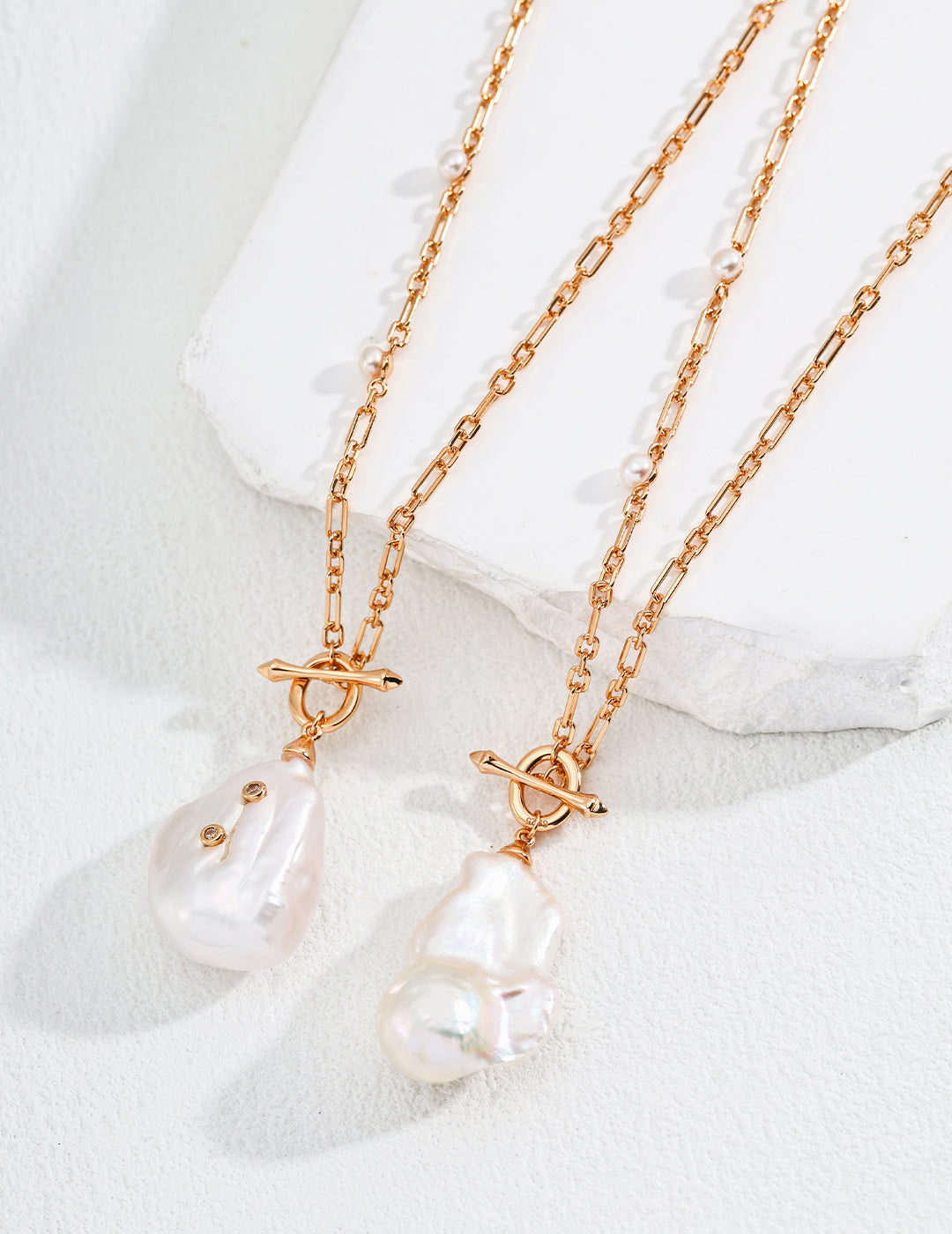 Baroque Pearl Long Necklace | 925 Sterling Silver & 18K Gold