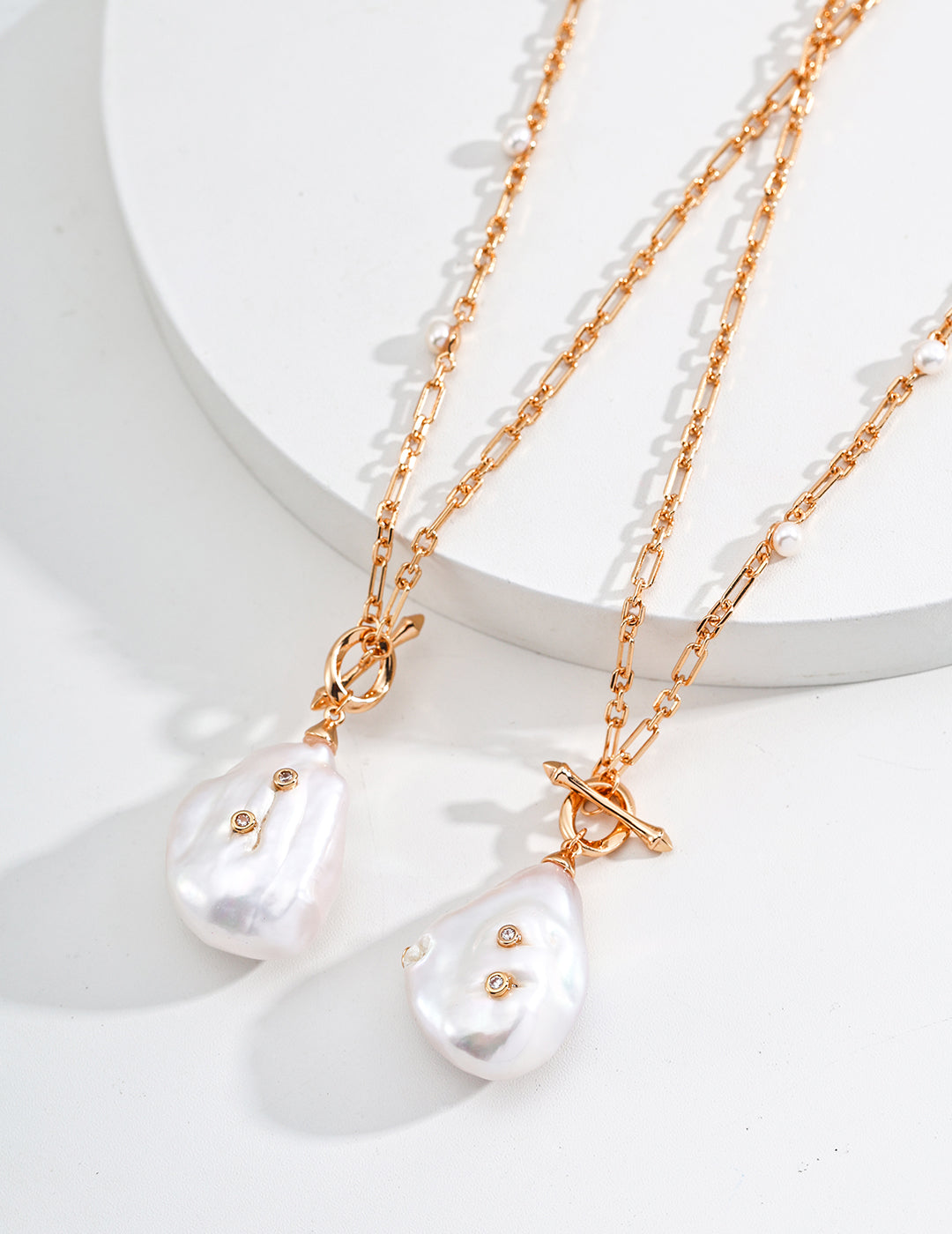 Baroque Pearl Long Necklace | 925 Sterling Silver & 18K Gold
