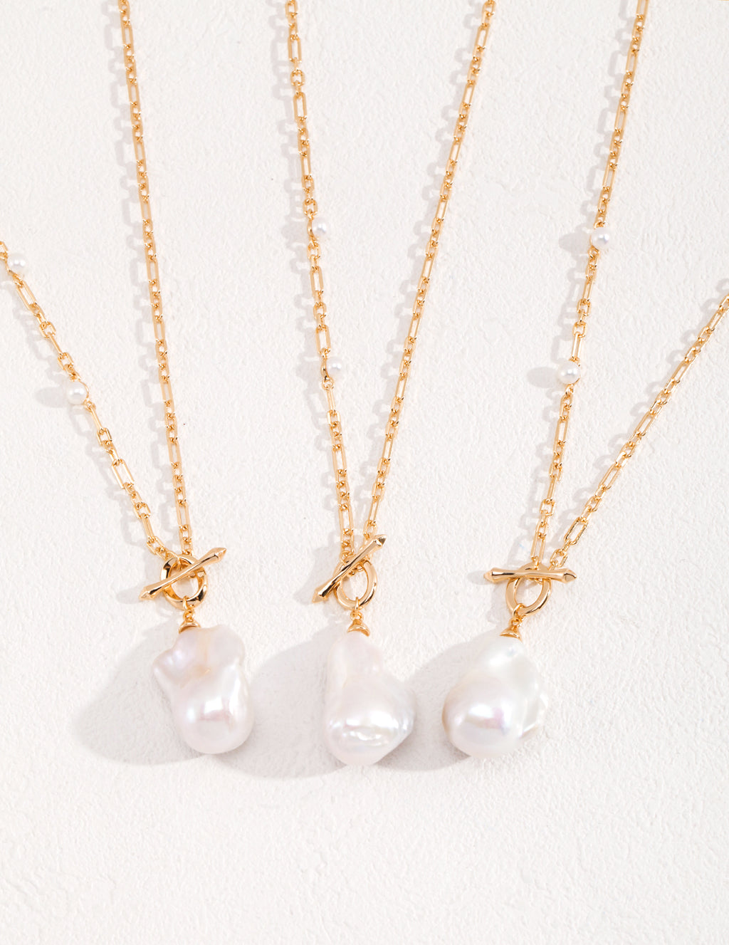 Baroque Pearl Long Necklace | 925 Sterling Silver & 18K Gold