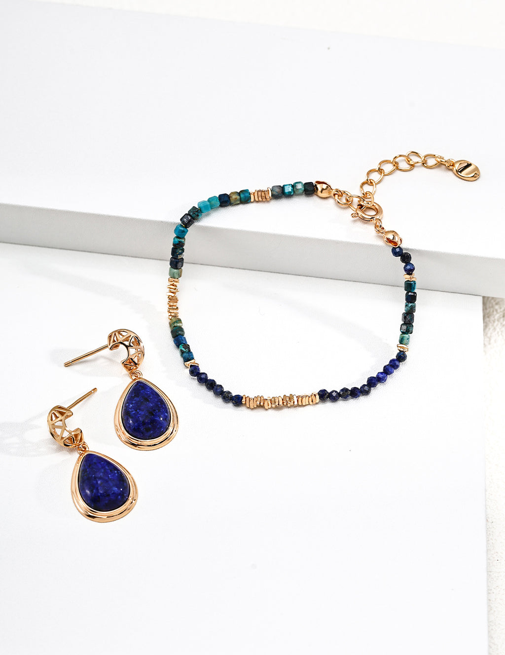 Vintage Moon Drop Earrings | Lapis, Amazonite & Mother of Pearl