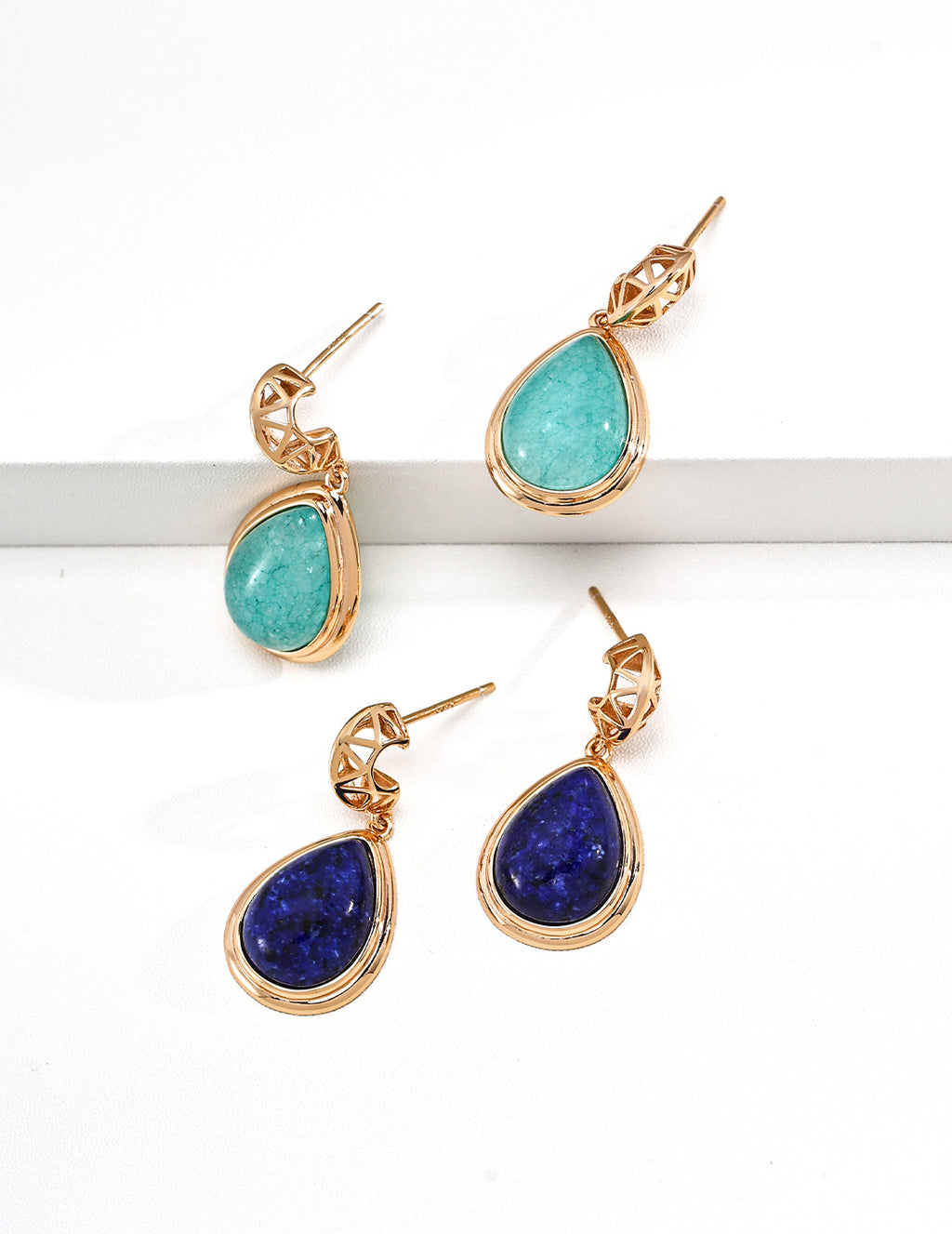 Vintage Moon Drop Earrings | Lapis, Amazonite & Mother of Pearl