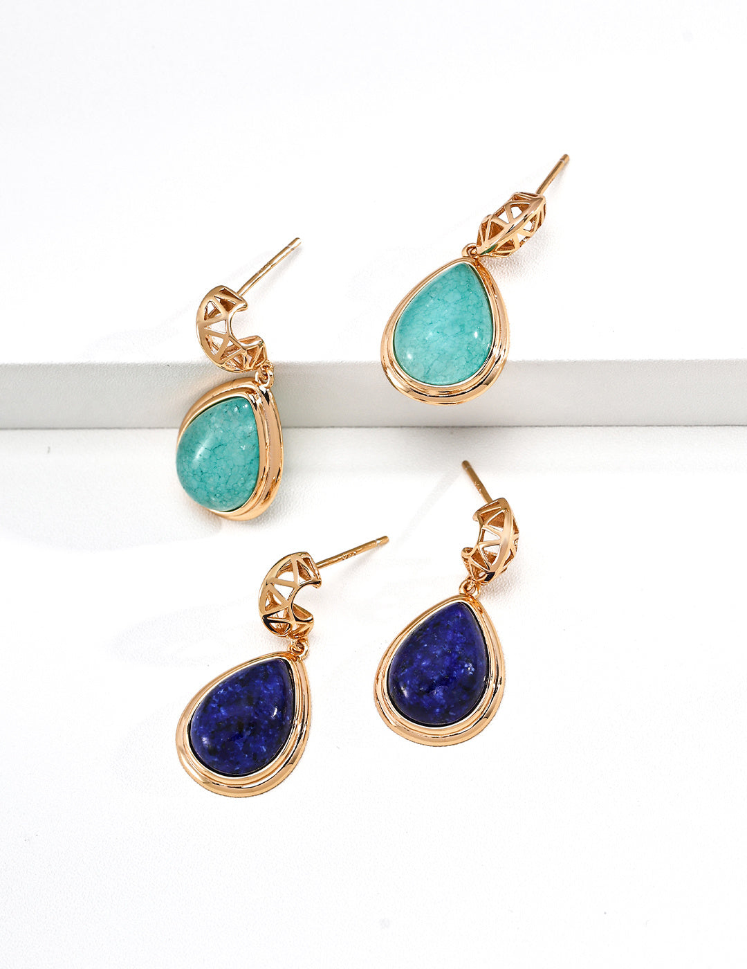 Vintage Moon Drop Earrings | Lapis, Amazonite & Mother of Pearl
