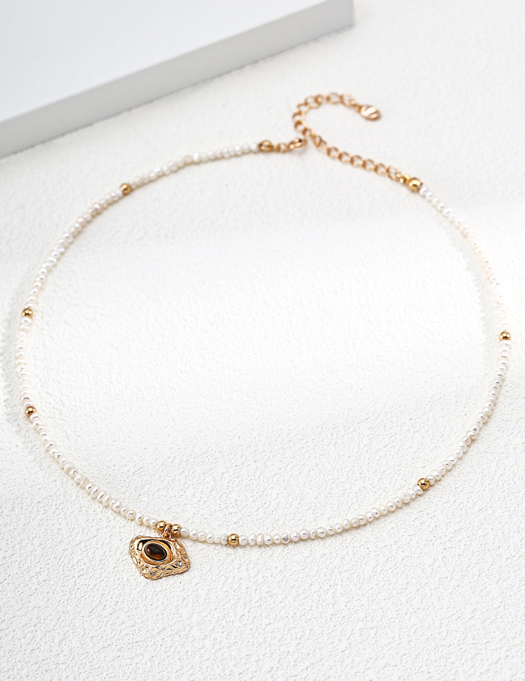 Tiger Eye Pearl Necklace | 925 Silver Vintage Gold