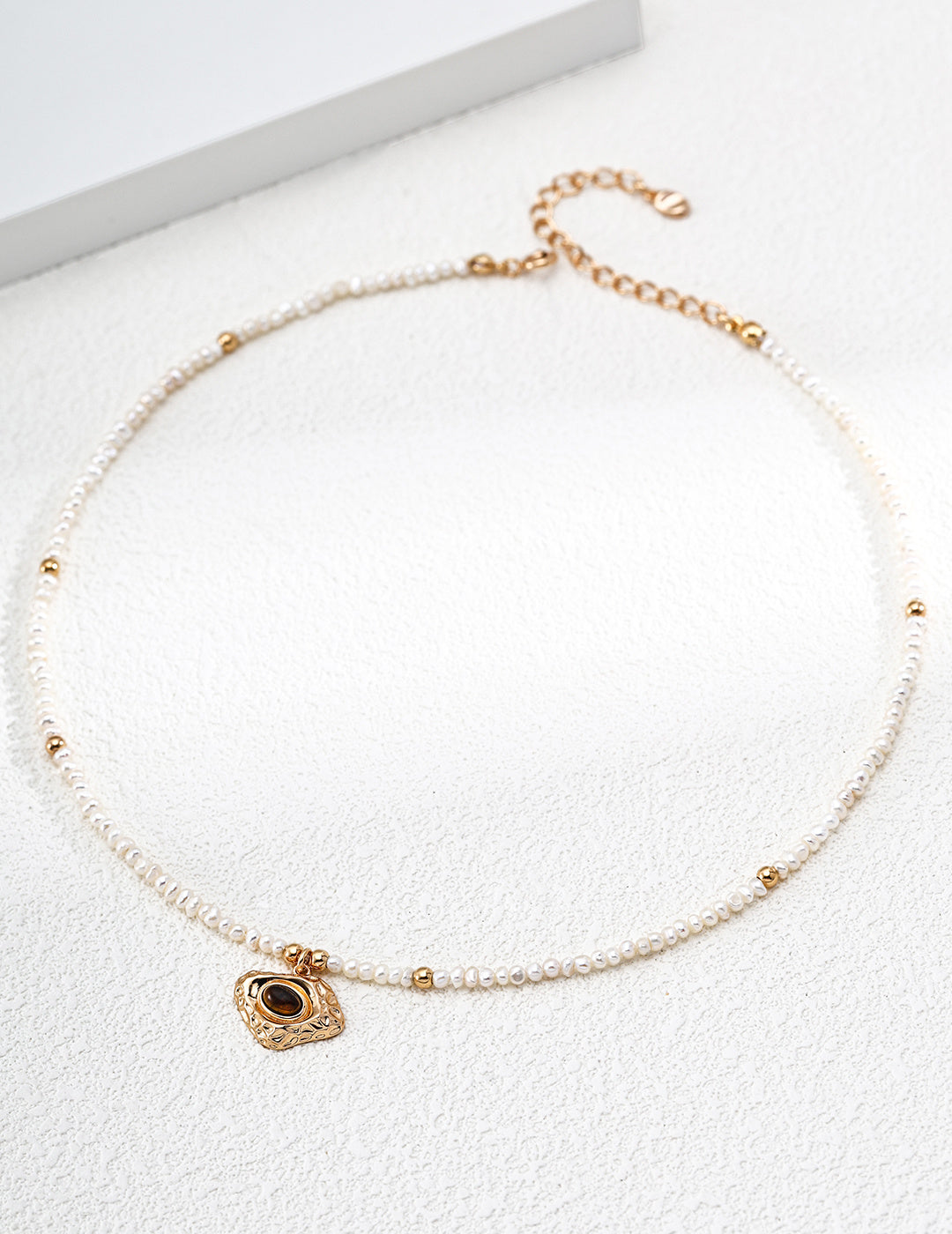 Tiger Eye Pearl Necklace | 925 Silver Vintage Gold